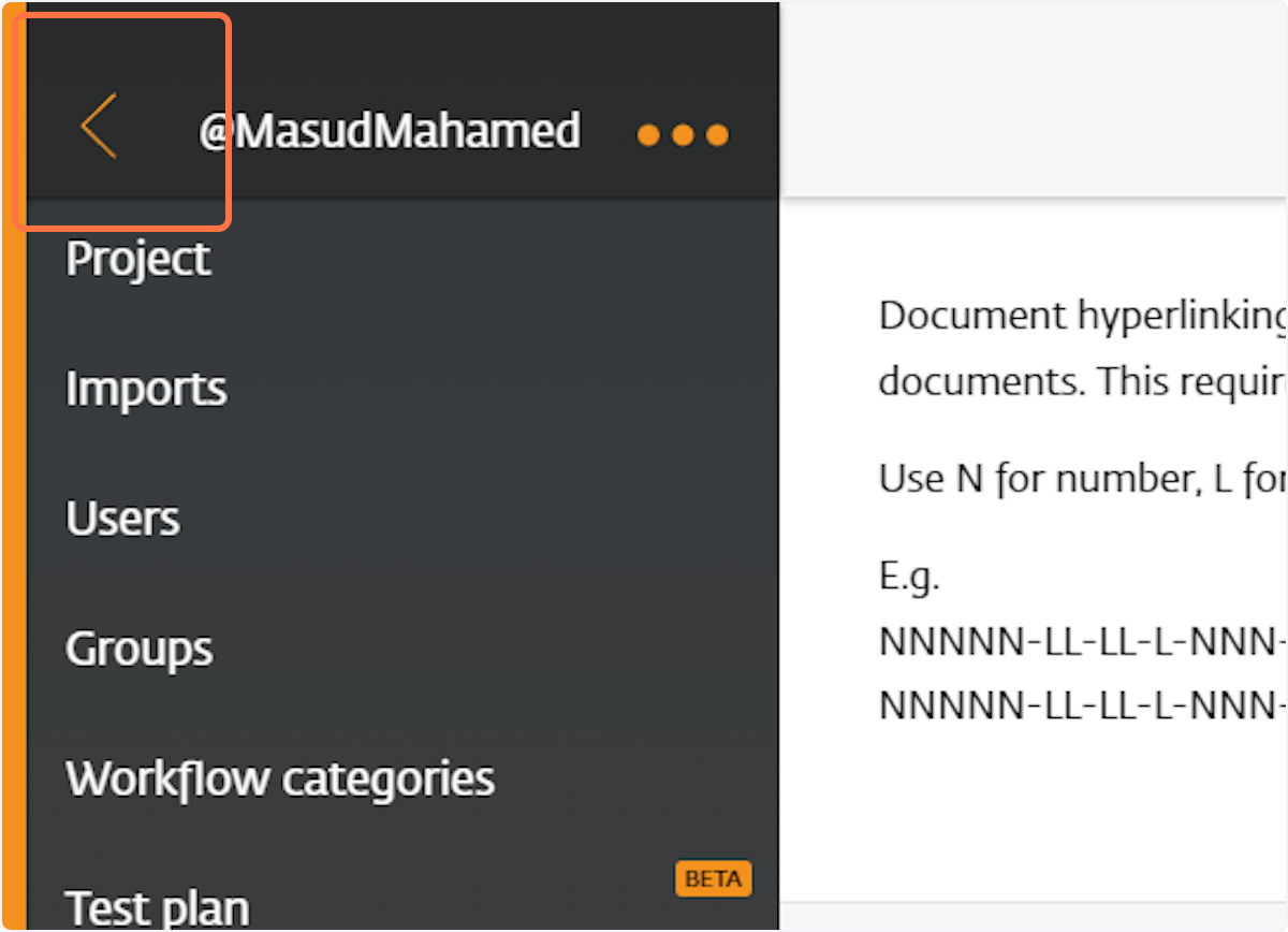 Close the settings to access the documents tab