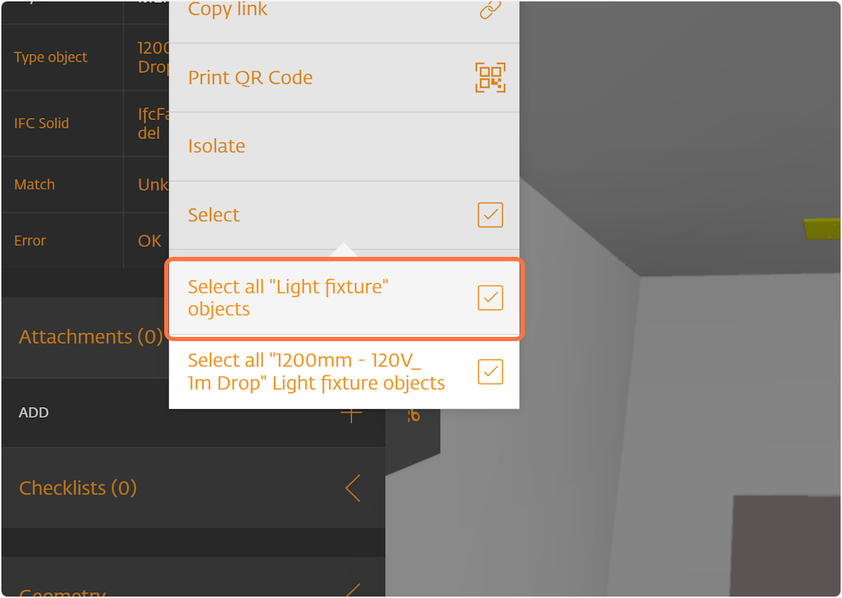 Click on Select all "Light fixture" objects