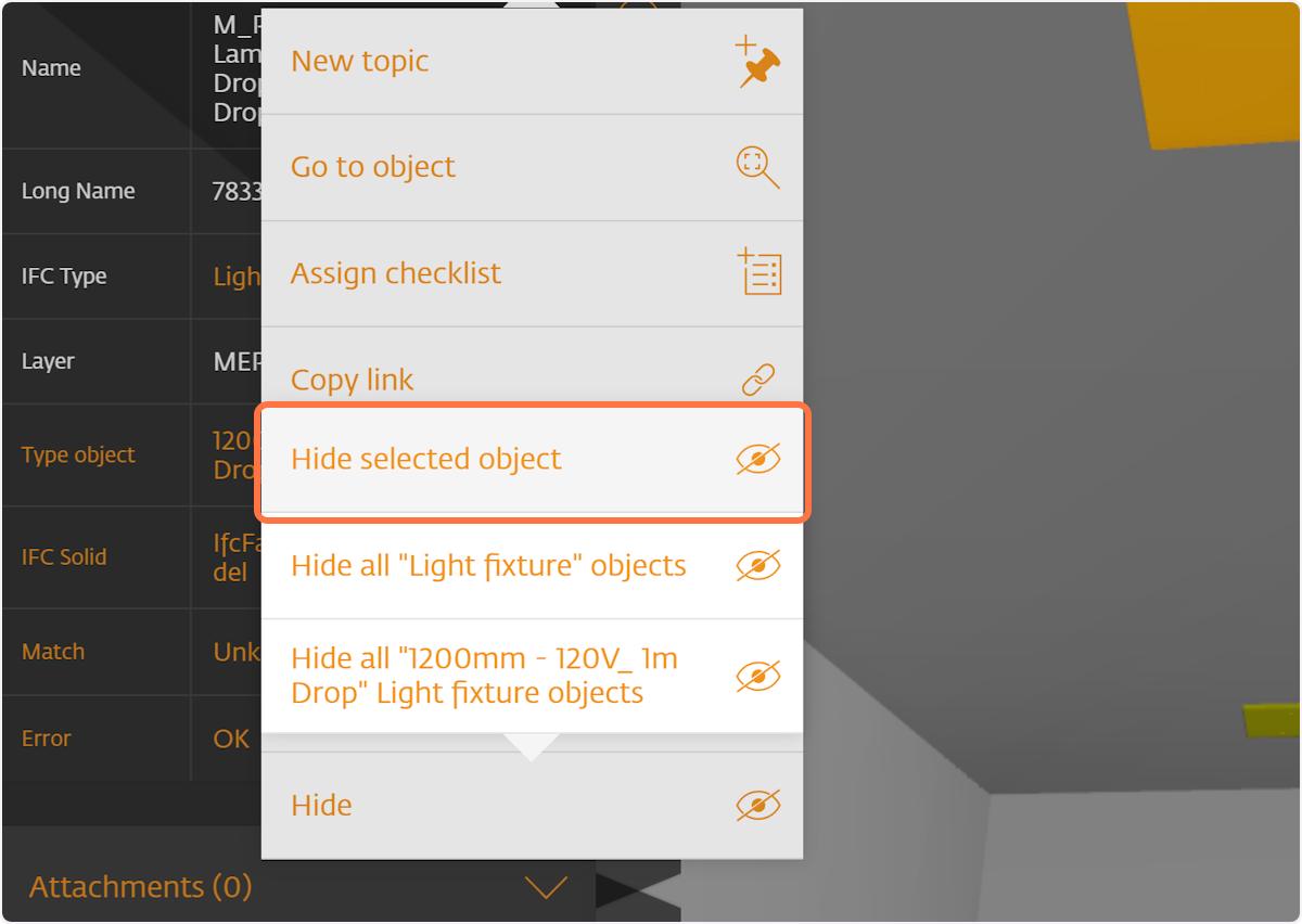 Click on Hide selected object