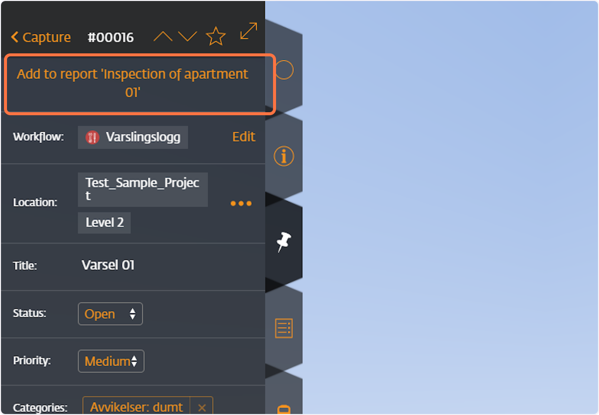 Click on Add to report 'Inspection of apartment 01'