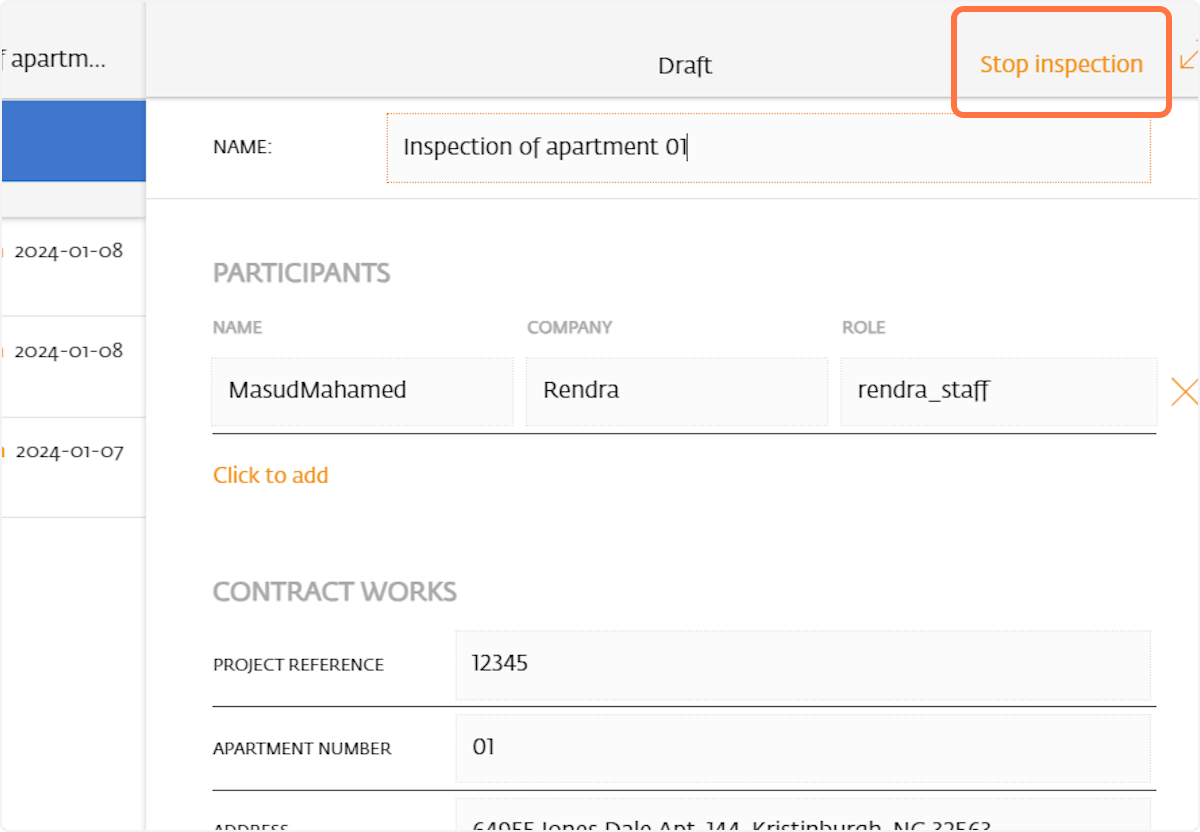 Click on Stop inspection to finish adding topics