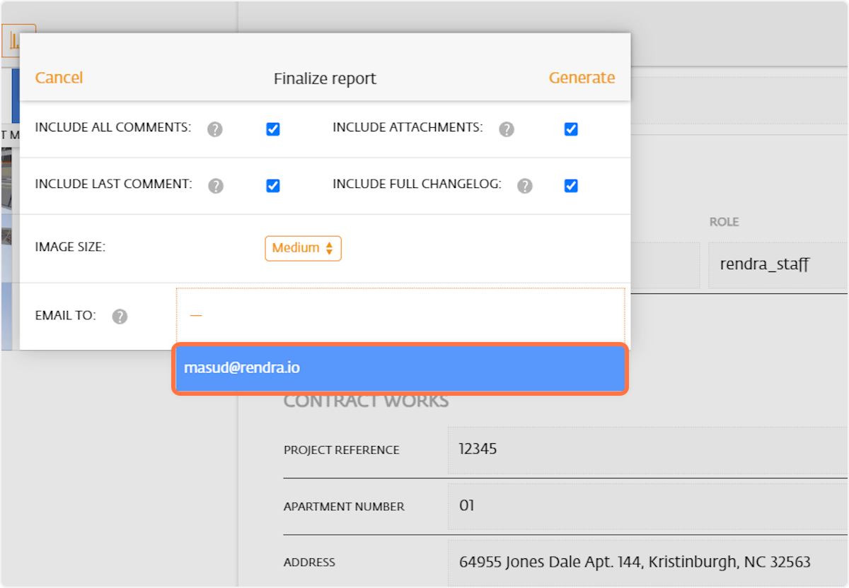 Finalize report by clicking on generate