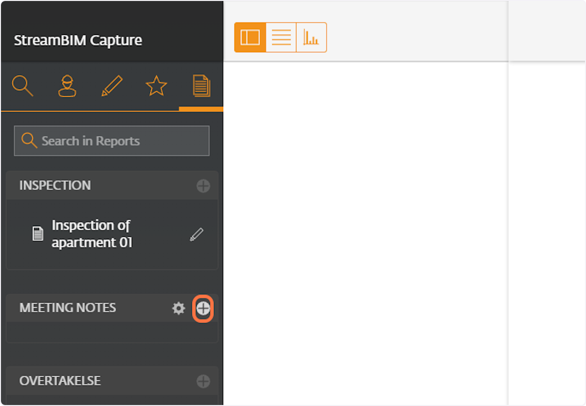 Click the "+" symbol to create a report using the "MEETING NOTES" template.