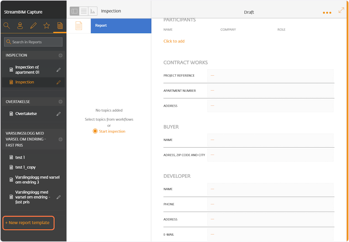Creating report template