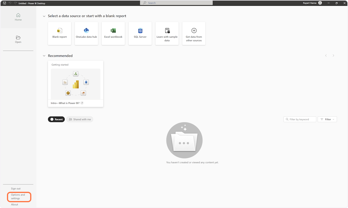 Open PowerBI Desktop and Click on Options and settings