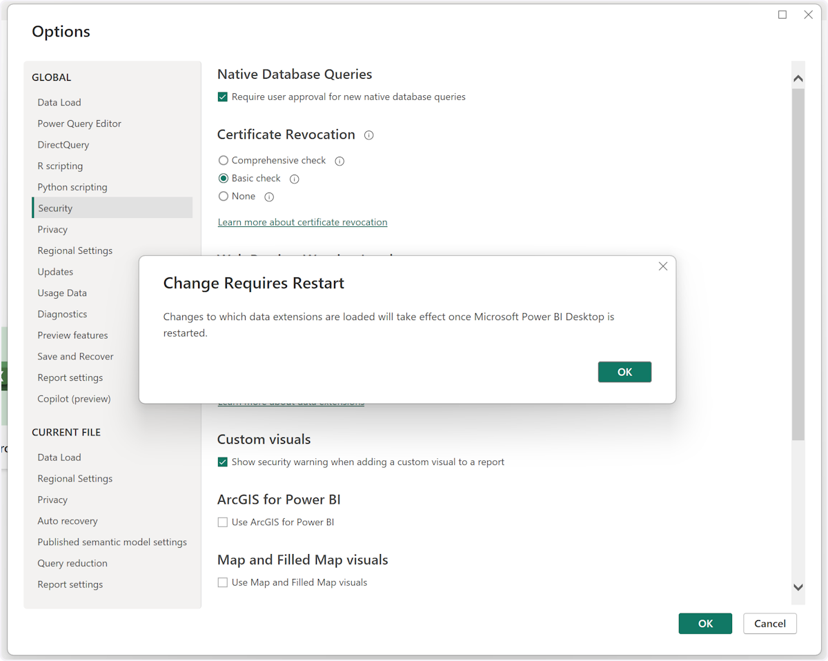 Restart of PowerBI is required after changes
