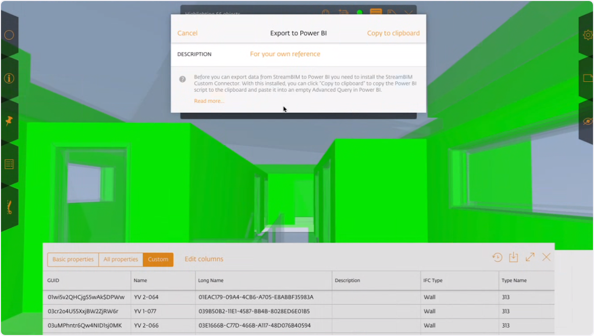 Copy the StreamBIM query to your clipboard