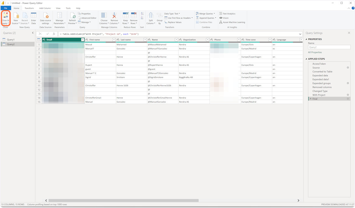 Your Data should Apear Like The Screenshot Below, Click "Close & Apply"