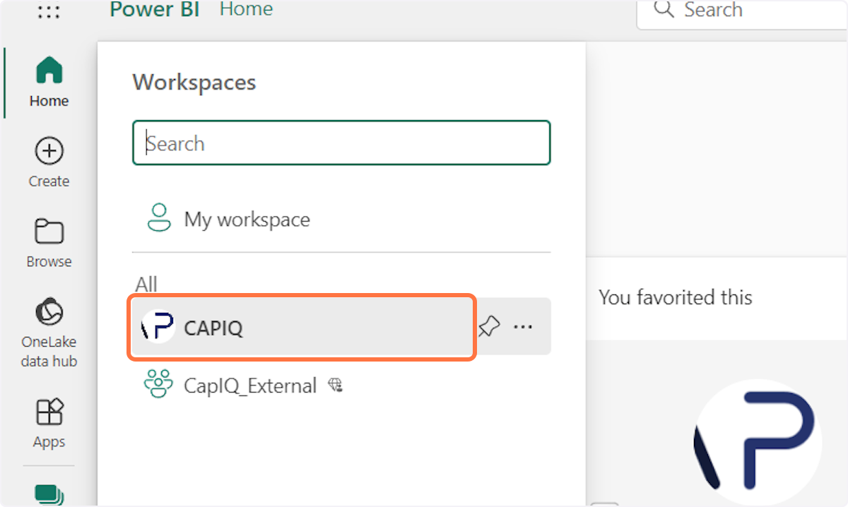 Click on the specific workspace where the report was published