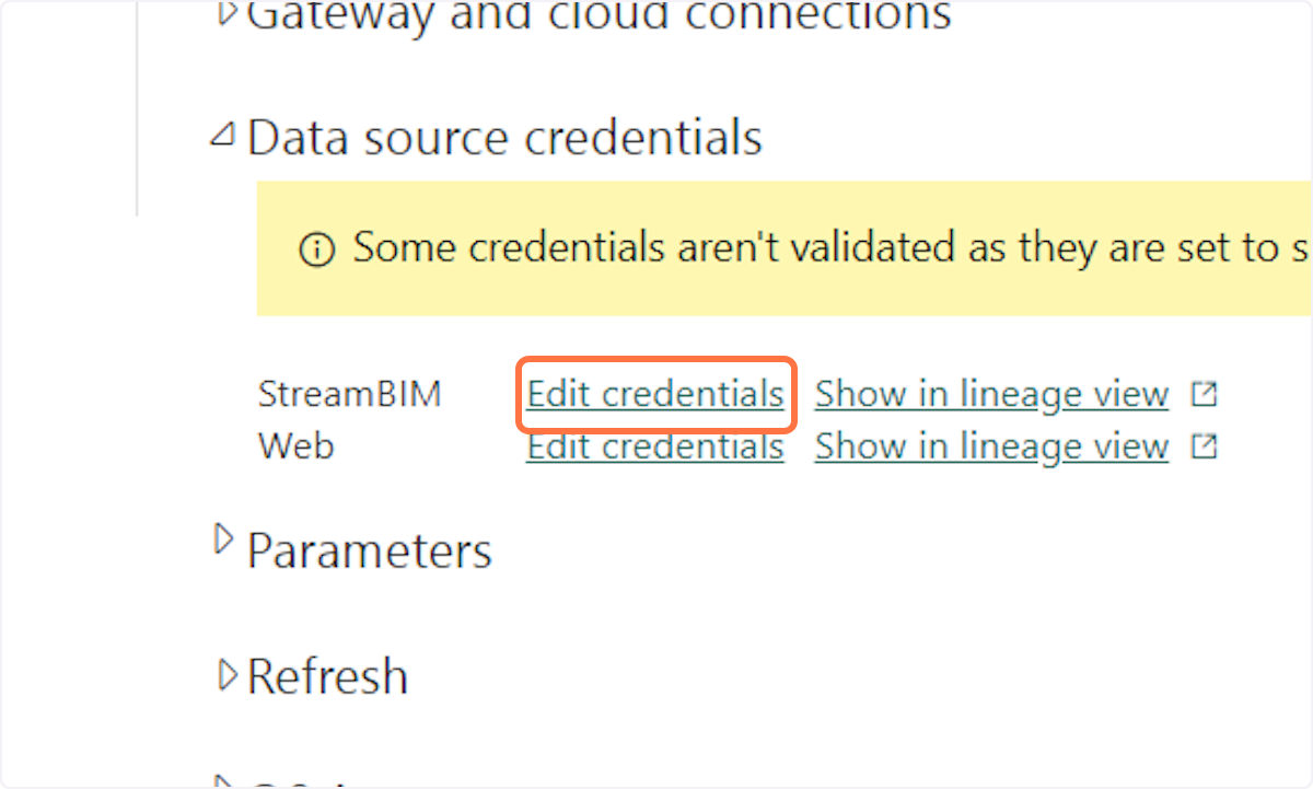 Click on Edit credentials for StreamBIM