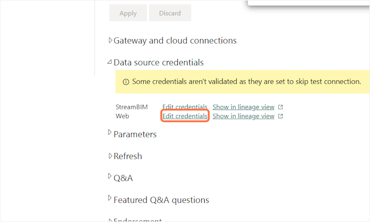 Click on Edit credentials for Web