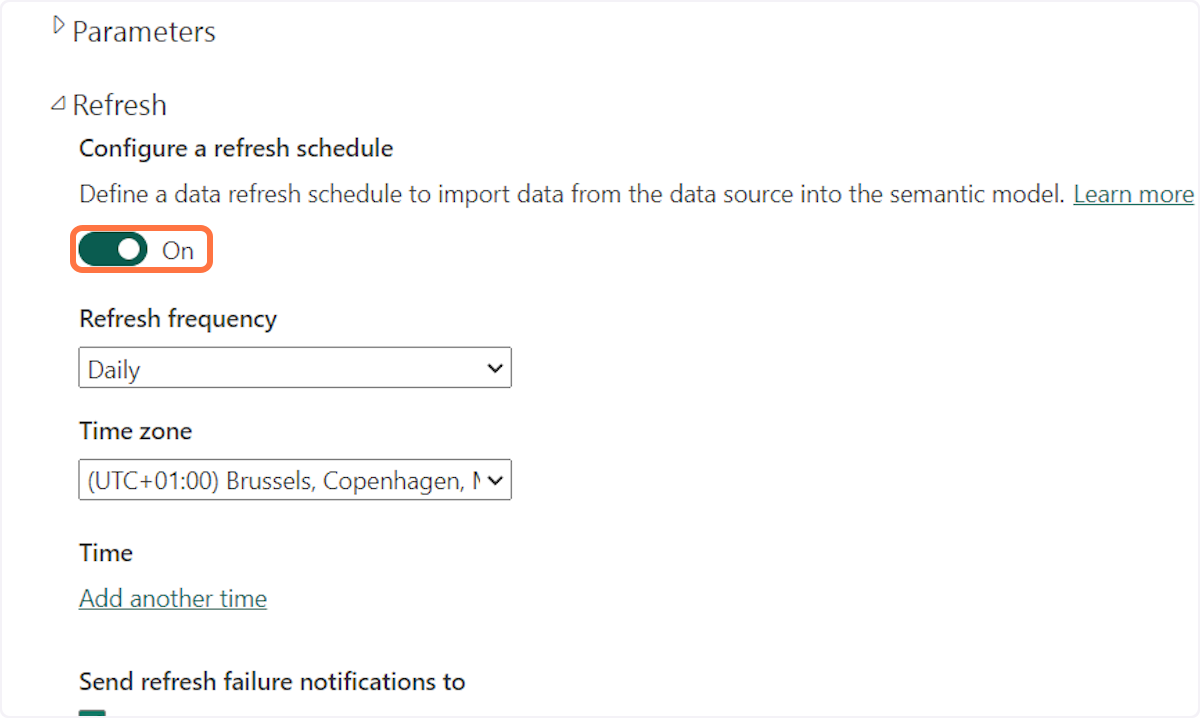 Toggle On for refresh schedule