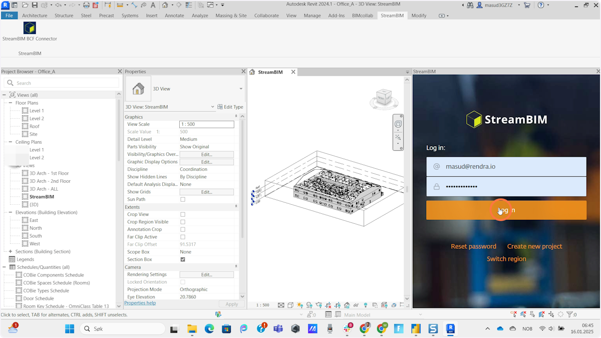 Log in with same credentials as StreamBIM