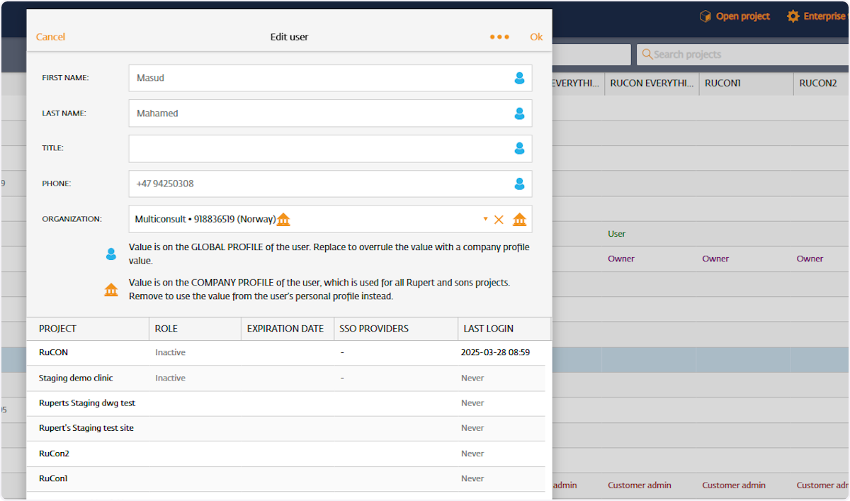 Edit user window
