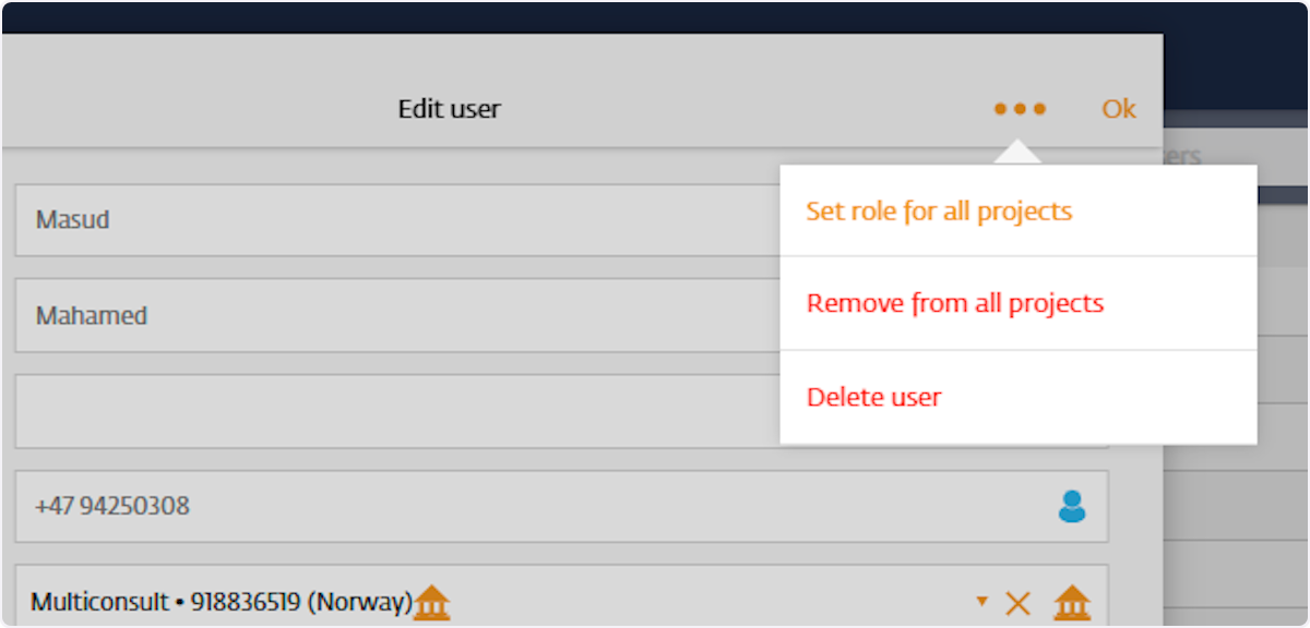 More Options Menu in Edit user